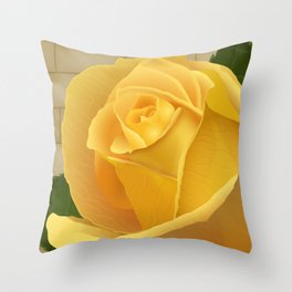 Yellow Rose Closeup // Italian Style Digital Painting // Rustic Style Brick Backgroundrick Wall Throw Pillow