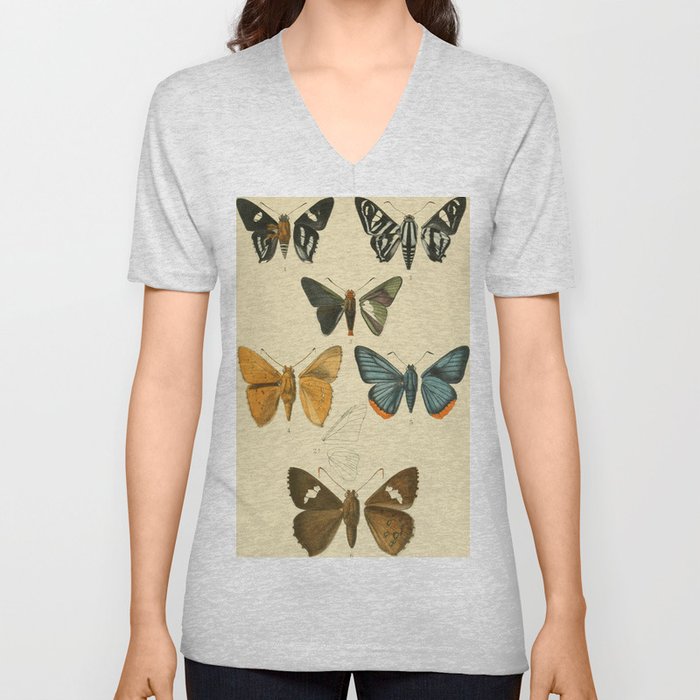 Vintage Moth Illustrations V Neck T Shirt