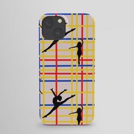 Dancing like Piet Mondrian - New York City I. Red, yellow, and Blue lines on the light pink background iPhone Case