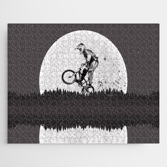 Jumping to the moon with my bike in watercolor Jigsaw Puzzle