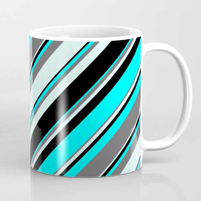 Aqua, Dim Gray, Light Cyan & Black Colored Lines/Stripes Pattern Coffee Mug