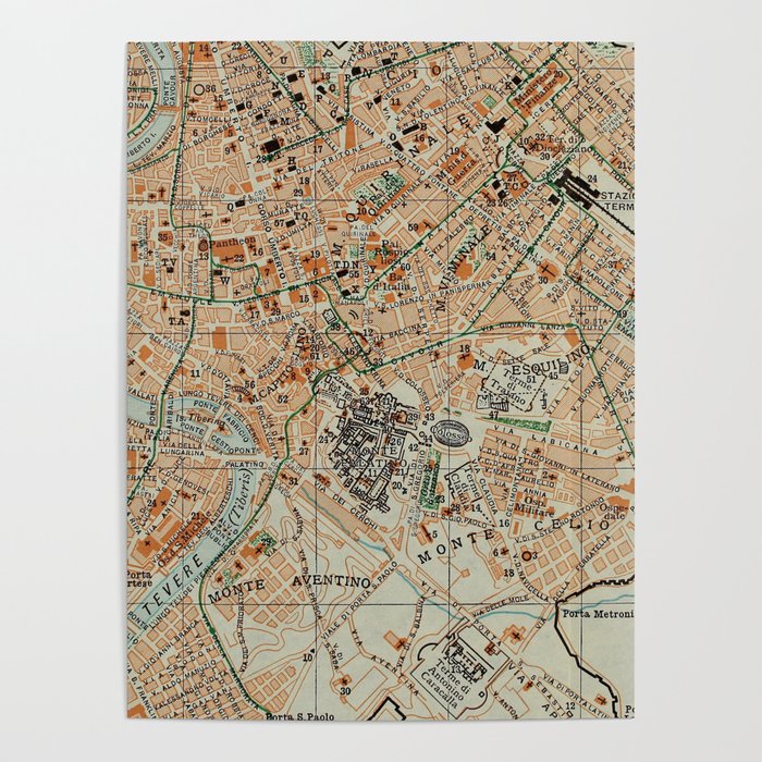 Vintage Map of Rome Italy (1911) Poster