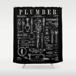 Plumber Plumbing Wrench And Tools Vintage Patent Print Shower Curtain