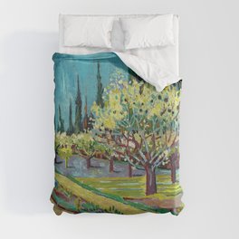 Orchard Bordered by Cypresses, 1888 by Vincent van Gogh Duvet Cover