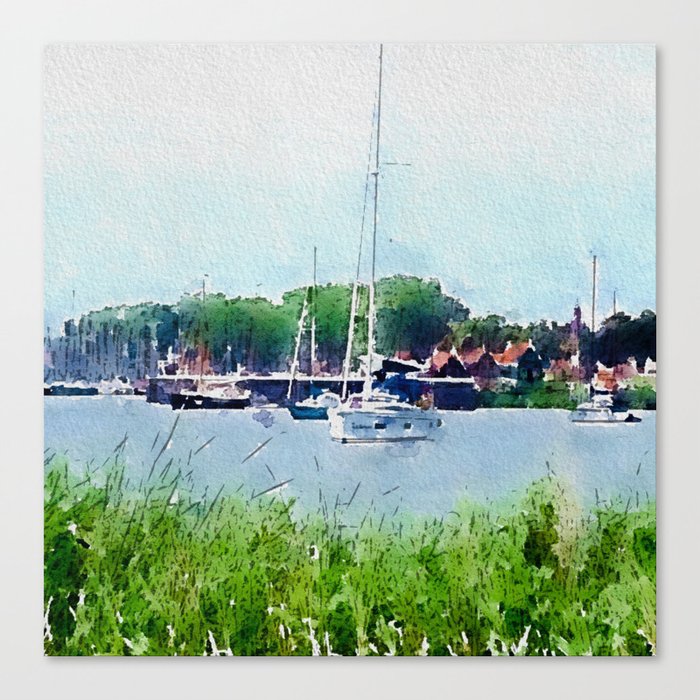 Watercolor Sail Boat Digital Art Painting Canvas Print
