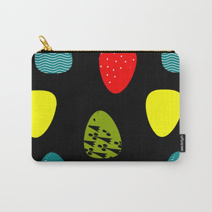 Multicolored eggs on black background Carry-All Pouch