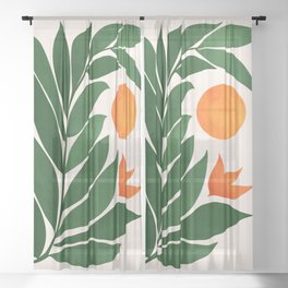 Tropical Forest Sunset / Mid Century Abstract Shapes Sheer Curtain