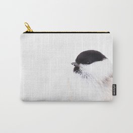 Cute Willow Tit sitting in the snow #decor #society6 #buyart Carry-All Pouch | Digital, Outdoor, Black, Winter, White, Forest, Animal, Cute, Macro, Bird 