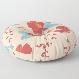 Pomegranate fruit and flower pink and ochre pattern Floor Pillow