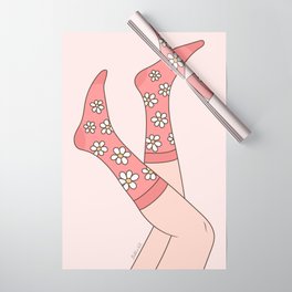 Chill Girl, Cute Daisy Pink Socks Wrapping Paper