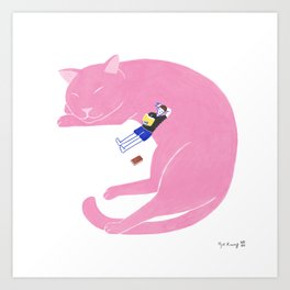 Relaxing with cat Art Print