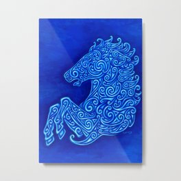 Celtic Horse Metal Print | Spirals, Horse, Expressionism, Viking, Teal, Stylizedanimals, Aquamarine, Drawing, Celtic, Blue 