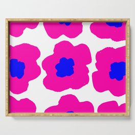 Large Pop-Art Retro Flowers in Bright Blue Pink on White Background #society6 #decor #pretty #buyart Serving Tray