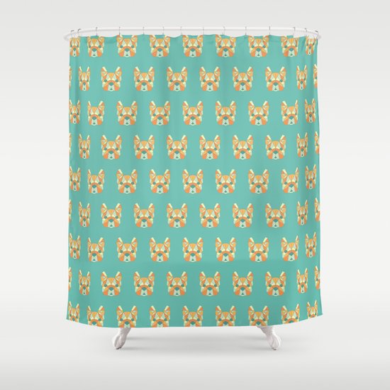 Geo Frenchie Teal Orange Shower Curtain By Marydiaz Society6