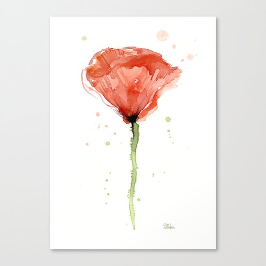 Poppy Watercolor Abstract Red Flower Canvas Print