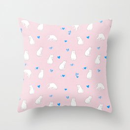 Sleeping Cats With Hearts Pattern/Pink Background Throw Pillow