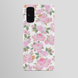 Botanical pink forest green watercolor romantic floral Android Case