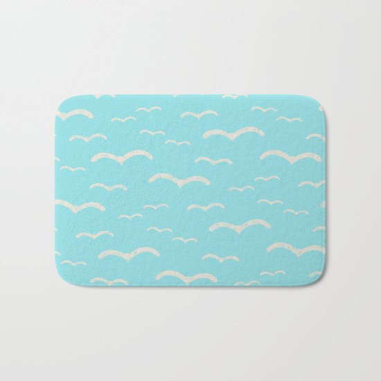 Beach Series Aqua- Sea Gulls Birds in the blue Sky Bath Mat