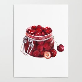 glass vase with juicy cherries Poster