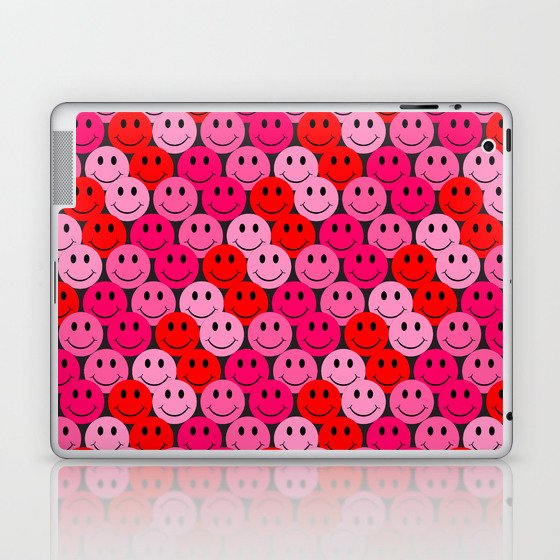 Preppy Room Decor - Pink Red Smiley Face Repeat Pattern Design Laptop & iPad Skin