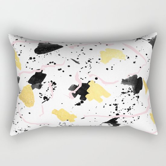 Raye - gold bright black and white minimal modern abstract painting ink texture foil hipster urban Rectangular Pillow