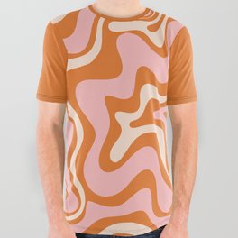 Liquid Swirl Retro Abstract Pattern in Orange Pink Cream All Over Graphic Tee