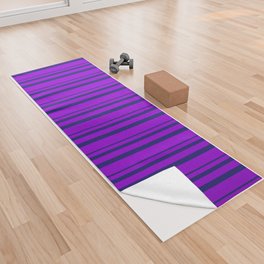 [ Thumbnail: Dark Violet & Midnight Blue Colored Stripes Pattern Yoga Towel ]