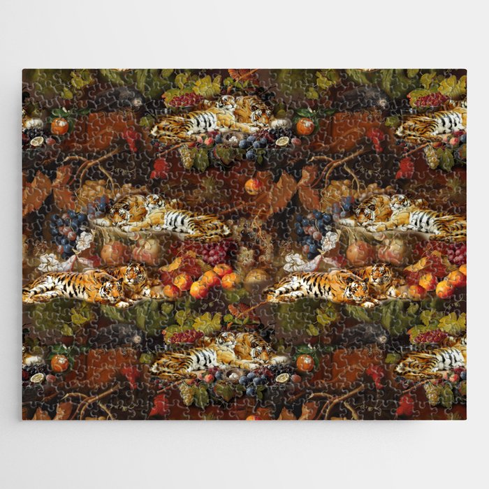 Tigers & Fruit Abundance - Antique Vintage Paintings Collage Jigsaw Puzzle