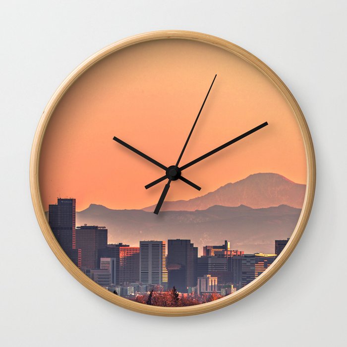 Denver Skyline at Sunset Wall Clock