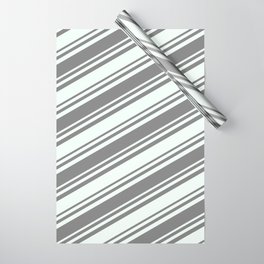 [ Thumbnail: Gray and Mint Cream Colored Lines/Stripes Pattern Wrapping Paper ]