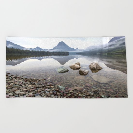 Rocky Lake Mountains Beach Towel