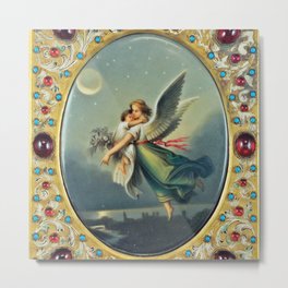 The Guardian Angel in flight over twilight in the city bejeweled portrait painting Metal Print