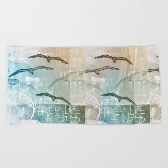 Seagull mixed media artwork Beach Towel