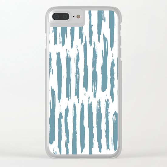 Vertical Dash Teal on White Clear iPhone Case
