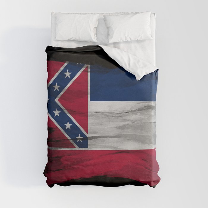 Mississippi state flag brush stroke, Mississippi flag background Duvet Cover
