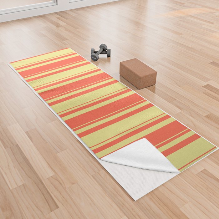 Tan and Red Colored Stripes/Lines Pattern Yoga Towel