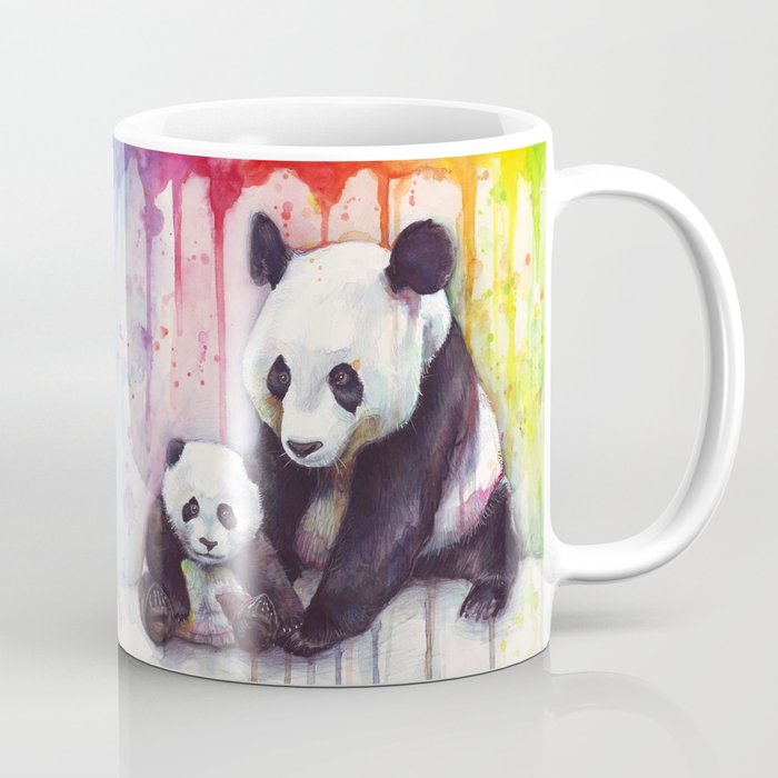 Rainbow Pandas Watercolor Mom and Baby Panda Nursery Art Coffee Mug