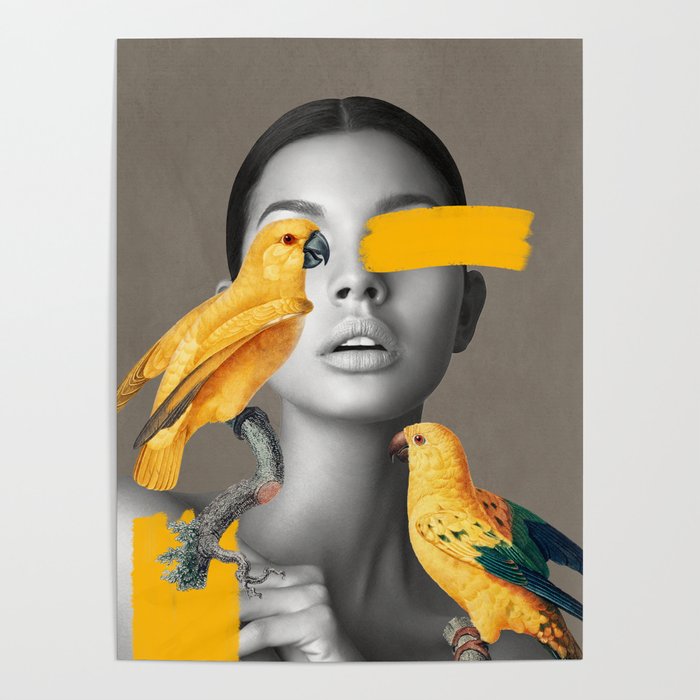 Girl with Parrots Poster