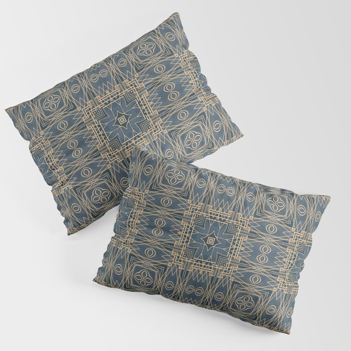 Elegant Art Deco Design Gold Lines On Navy Blue Velvet Pillow Sham by