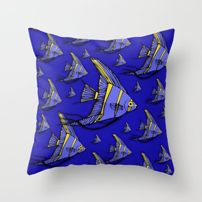 Angelfish Blue Throw Pillow