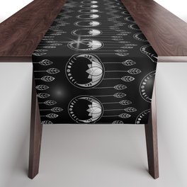 Mystic lotus dream catcher with moons and stars silver Table Runner