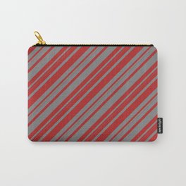 [ Thumbnail: Red and Gray Colored Lines/Stripes Pattern Carry-All Pouch ]
