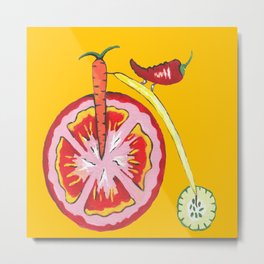 Kitchen Vegetable Art Metal Print | Tomato, Whimsical, Painting, Food, Garden, Illustration, Health, Cucumber, Stringbean, Carrot 