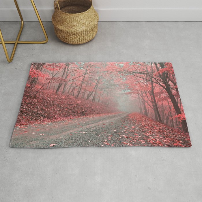 Misty Forest Road Tickle Me Pink Rug By Somadjinn Society6 Misty Forest Road Tickle Me Pink Rug