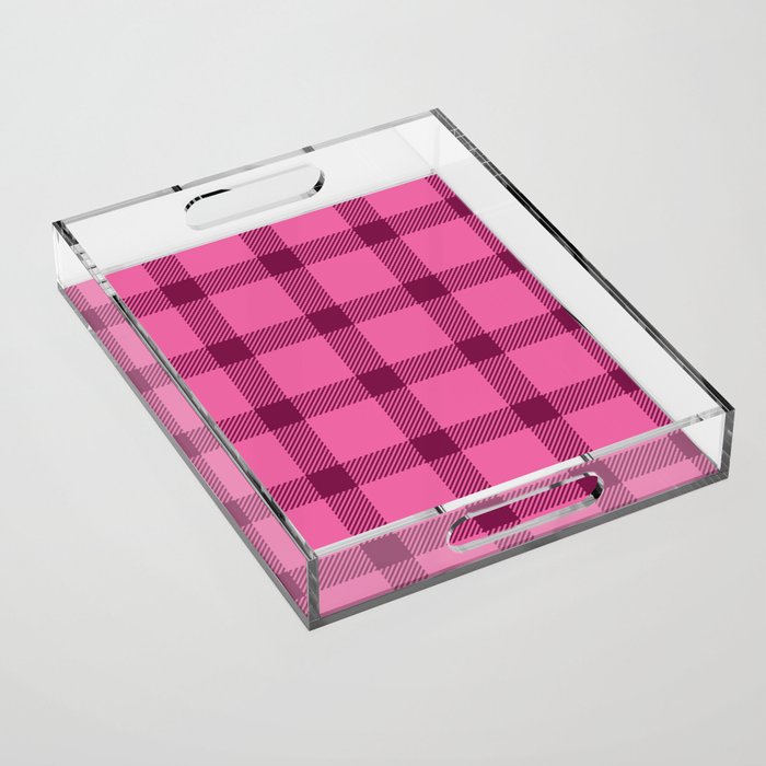 Valentine's retro tartan simple check burgundy pink Acrylic Tray