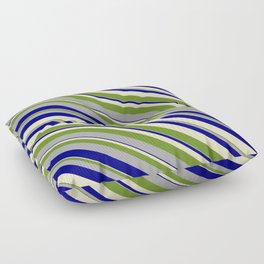 [ Thumbnail: Green, Dark Grey, Blue, and Bisque Colored Stripes/Lines Pattern Floor Pillow ]