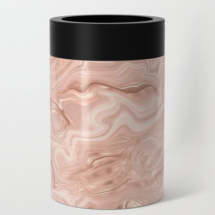 Glam Rose Gold Agate Swirl Texture Can Cooler