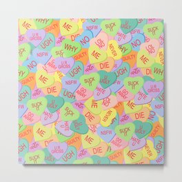Candy Hearts Pattern - SFW Metal Print | Dessert, Graphicdesign, Candy, Suckit, Candyhearts, Candies, Vday, Why, Rainbow, Typography 