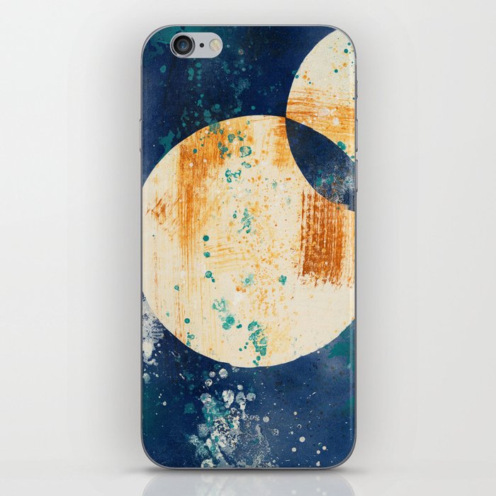 Abstract #14722 | yellow and blue circles geometric painting iPhone Skin