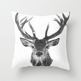 Elk Antler Black and White Sketch Throw Pillow